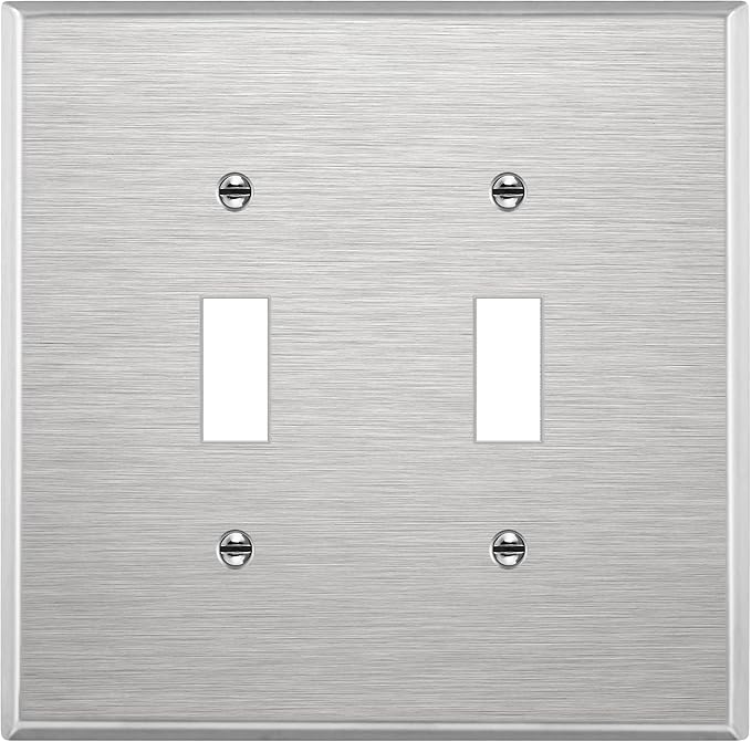 ENERLITES Toggle Light Switch Metal Midway Wall Plate, Corrosion Resistant, Mid-Size 2-Gang 4.88" x 4.92", UL Listed, 7712M, 430 Stainless Steel, Silver