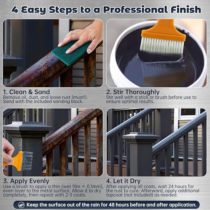 Gray Rust Converter for Metal, 2 in 1 Rust Converter and Metal Primer - Long-lasting Anti-Rust Coating for Interior and Outdoor Use on Iron Gates, Fences, Furniture Metal Protection, 35 oz