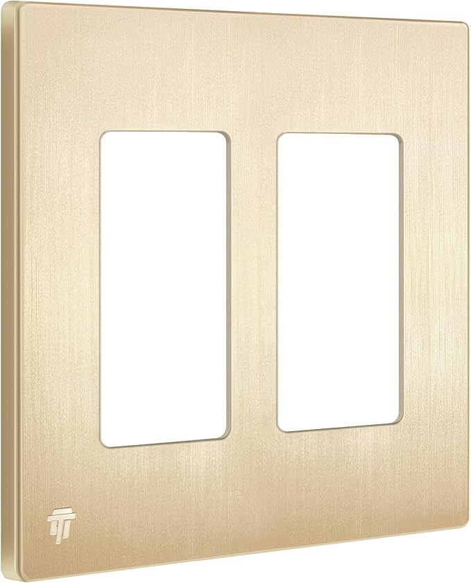 ENERLITES Elite Series Screwless Decorator Wall Plate Child Safe Outlet Cover, Size 2-Gang 4.68" H x 4.73" L, Unbreakable Polycarbonate Thermoplastic, SI8832-BGD-10PCS, Brushed Gold 10 Pack