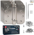A1 ProGuard - Self Closing Spring Loaded Hinges, 4 Inch, Adjustable Tension for Garage, Front, Back Door,Door Closer Hinge, Left/Right Hand, 5/8'' Radius and Square Corners, Brushed Nickel, 3 Pack