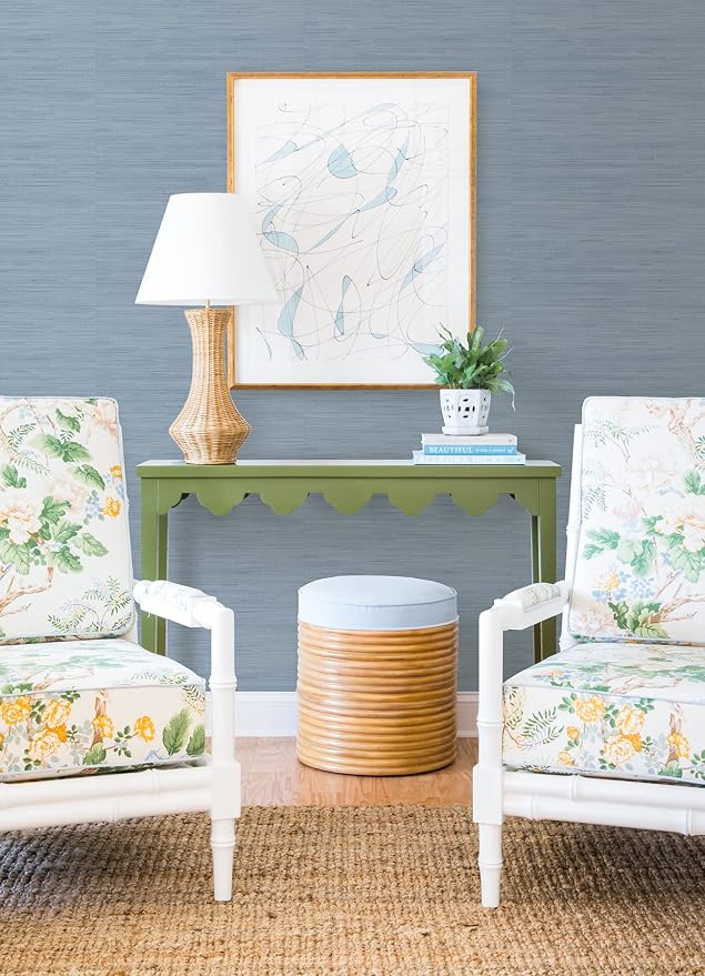 NuWallpaper x Society Social Classic Faux Grasscloth Peel and Stick Wallpaper, Mineral Blue