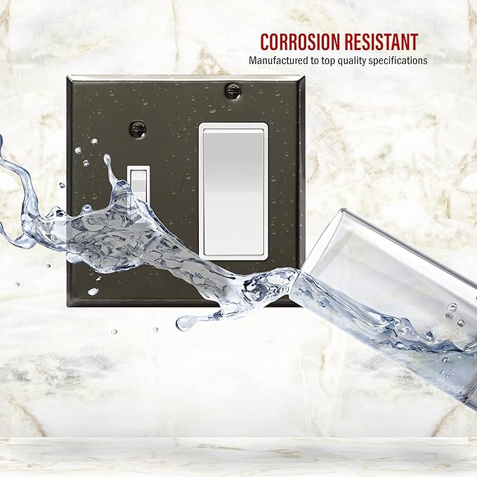 ENERLITES Combination Toggle Switch and Decorator Receptacle Metal Wall Plate, Corrosion-Resistant, Stainless Steel 201, Standard Size 2-Gang 4.50" x 4.57", UL Listed, 771131-PBK, Polished Black