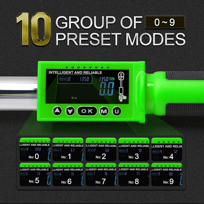 Electronic torque wrench, 1/2 Digital Torque Wrench 8-160FT-LB | 10-220N.M, Torque Range Accurate to 2%, Torque Wrench with Buzzer and LED Flash Notification for Bike/Motorcycle/Auto Repair