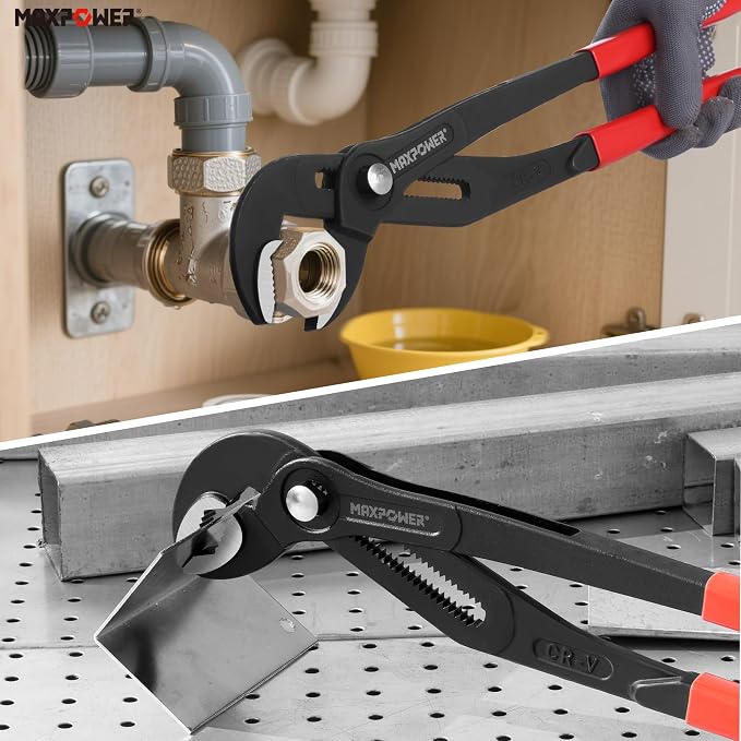 MAXPOWER 16-inch Water Pump Pliers, 3" Jaw Opening V Jaw Adjustable Pliers | Push Button Quick Release Tongue and Groove Pliers, Comfortable Grips