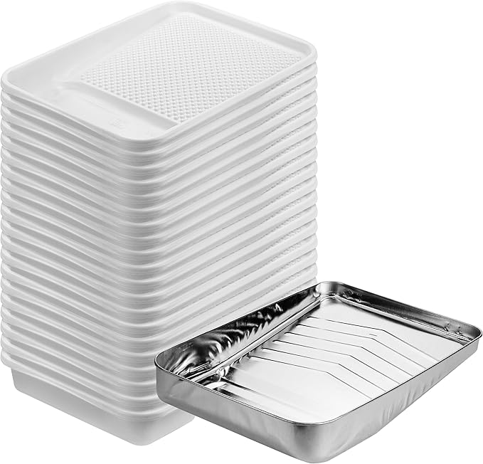 Bates 9 Inch Paint Tray Liners - 21 pcs, One Metal Tray with 20 Plastic Liners