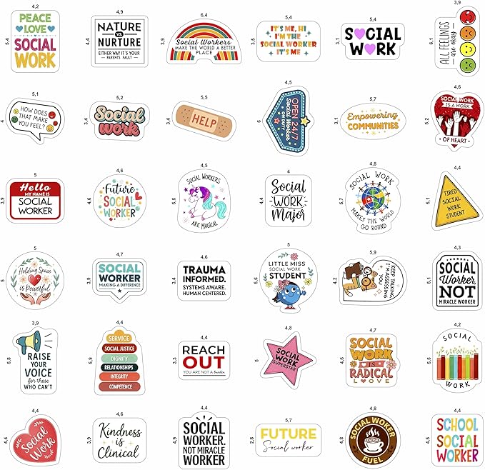 100Pcs Social Work Stickers for Laptop, for Water Bottle - Social Worker Gifts - Gift for Women & Men