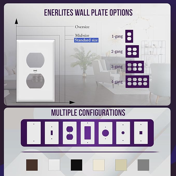 ENERLITES Duplex Wall Plates Kit, Electrical Outlet Covers, Standard Size 1-Gang 4.50" x 2.76", Unbreakable Polycarbonate Thermoplastic, Electric Receptacle Plug Covers, 8821-W-10PCS, White, 10 Pack