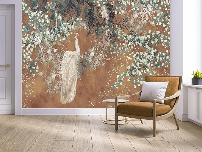 Cliouar-Wall Mural Wallpaper for Bedroom Living Room White Peacock 103" x 69"(Not Peel and Stick)