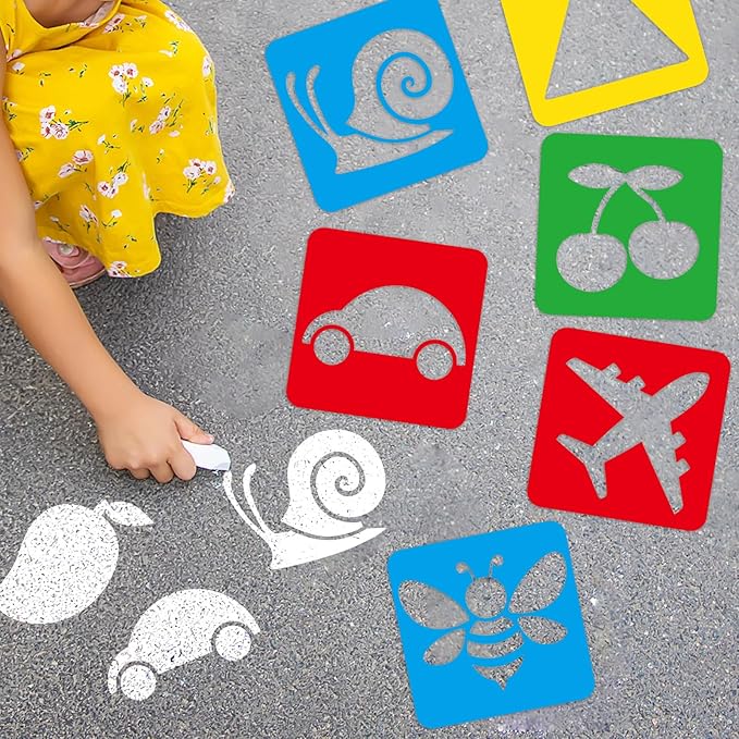 36pcs Drawing Stencils for 8 Inch Sidewalk Chalk Stencils Painting Large Washable Reusable Themed Shape Template