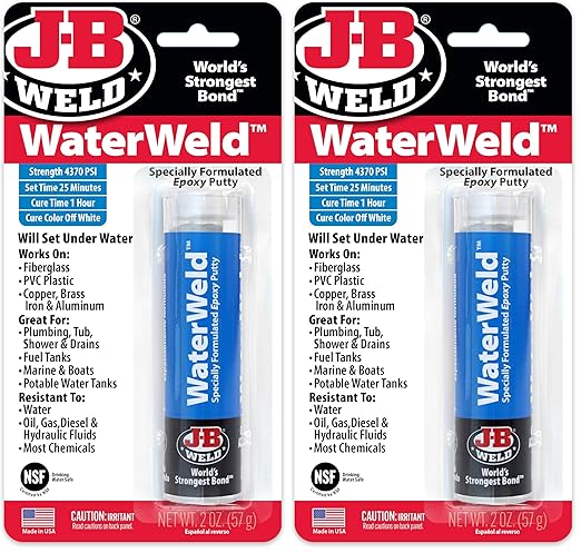 J-B Weld 8277 WaterWeld Epoxy Putty Stick - 2 oz. (Pack of 2)