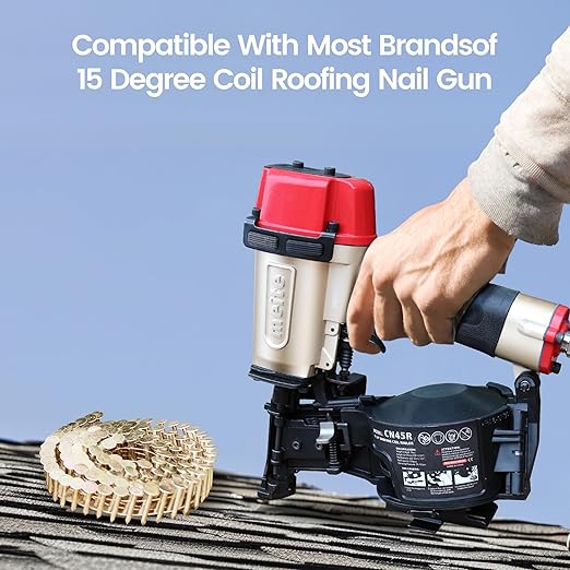 meite 14,400PCS Coil Roofing Nails 1-1/2 Inch Leg for Roofing Nailer Gun, 15 Degree Round Head Wire-Weld Collated Coil Nail, Pro Contractor-Pack Roofing Nails for Roof Repair Asphalt Shingles