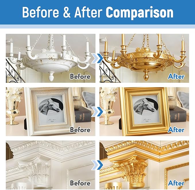Gold Paint 150ml Metallic Liquid Gold Leaf Paint Rich Golds Paint for Metal, Wood, Canvas, Appliance, Furniture, Clay DIY, & Art Handcrafts Fast Drying Acrylic Metallic Finish Artwork & Home Décor