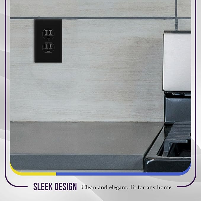 ENERLITES Duplex Receptacle Outlet Wall Plate, Electrical Outlet Cover, Gloss Finish, Mid-Size 1-Gang 4.88" x 3.11", Unbreakable Polycarbonate Thermoplastic, UL Listed, 8821M-BK, Black