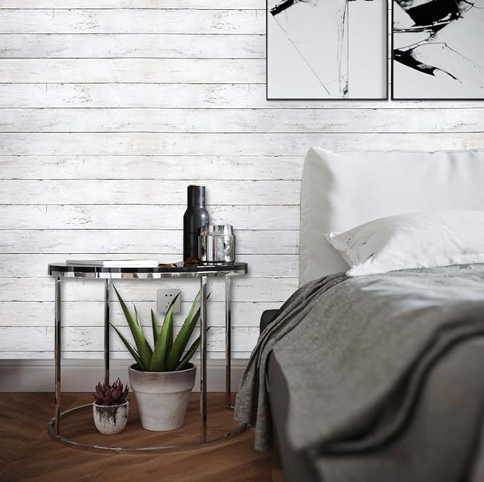 CiCiwind 82Ft×17.7In White Grey Wallpaper Wood Peel and Stick Wall Paper Vintage Self-Adhesive Removable Wood Panel Contact Paper Decoral Rv Living Room Laundry Hallway Closet for Walls Covering