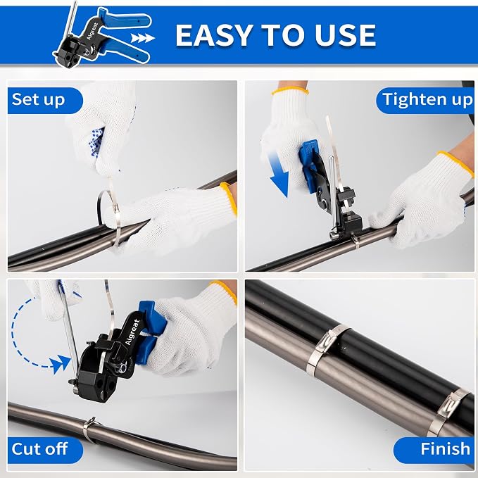 Stainless Steel Cable Tie Gun Set with Adjustable Tension Auto Cut Fastening Tool for Exhaust Pipe, Chain Link Fence, Auto Repair & Industrial Cable Binding (Extra Large 100PCS)