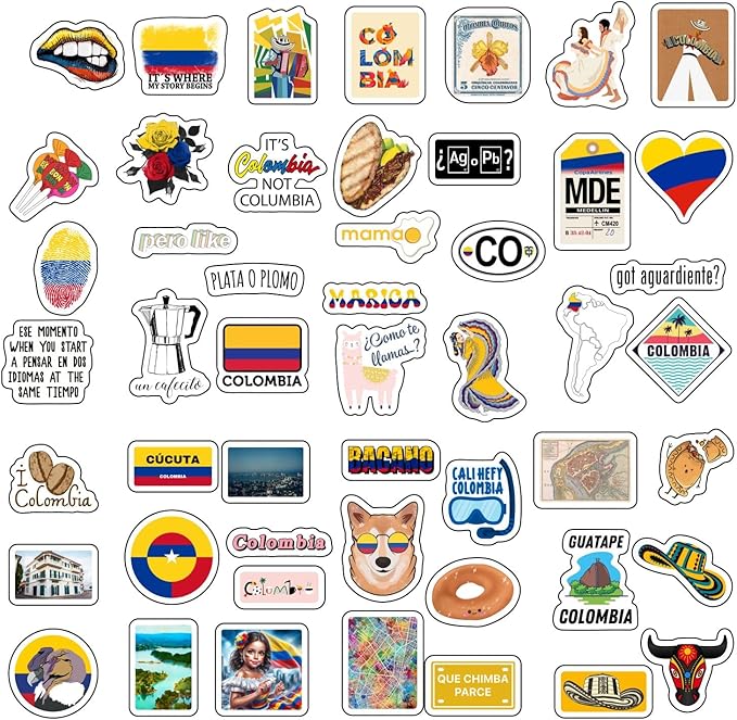 BulbaCraft 100Pcs Colombia Stickers for Water Bottle and Laptop - Colombian Party Supplies & Decorations, Waterproof Vinyl Decals, Colombia Flag Decals, Gifts for Women & Men