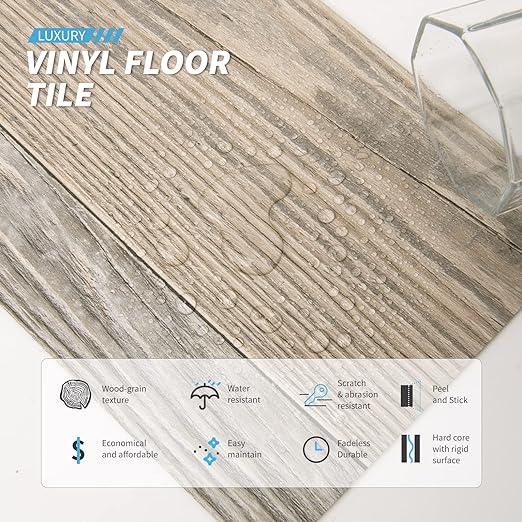 Art3d Peel and Stick Floor Tile Vinyl Wood Plank 36-Pack 54 Sq.Ft, Aged Wood, Rigid Surface Hard Core Easy DIY Self-Adhesive Flooring