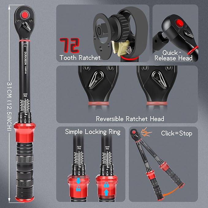 3/8-Inch Drive Torque Wrench 5-50ft.lb/6.8-67Nm | ±3% Precision Dual Direction Torque Wrenches with 72-Tooth Dual Range Scales