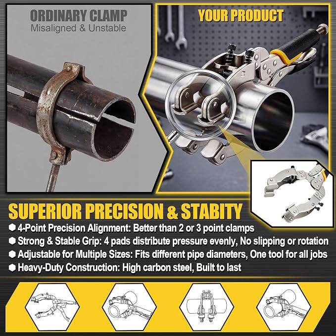 Moxweyeni 11" Locking Welding Pipe Plier Clamp Round Tube Welding Clamp Heavy Duty High Carbon Steel Clamping 2 to 3.5 Inch Round Pipes for Metal Fabrication Industrial Home Workshop DIY Woodworking