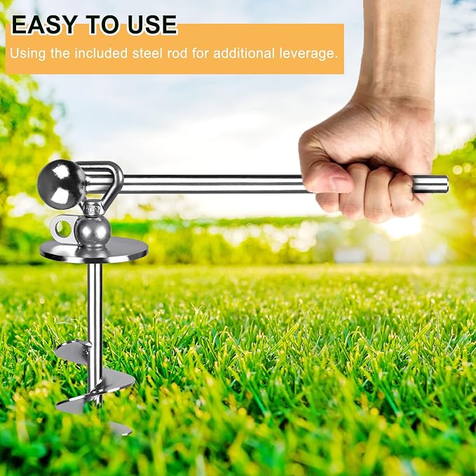 SELEWARE Dog Tie Out Stake 360°Swivel Dog Ground Anchor Outdoor Dog Stake | 15" Long Anti-Rust Heavy Duty Dog Stake for Large Dogs up to 220 lbs, Easy Install with Twist Rod for Yard, Camping Outside