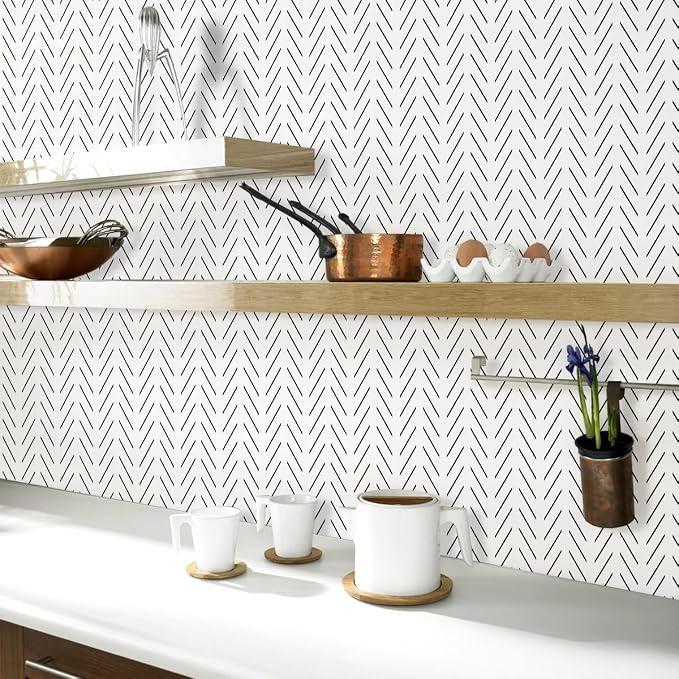 Erfoni Black and White Peel and Stick Wallpaper Herringbone Contact Paper | 17.7inx196.8in Geometric Removable Wallpaper Peel Stick Backsplash Self Adhesive Contact Paper Bathroom Wallpaper Decoration