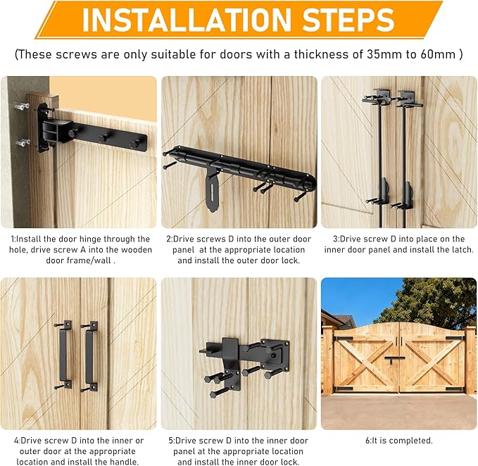 Heavy Duty Gate Hinges, 13" Bolt-On or Weld-On Hinges with Slide Bolt Gate Latch, Cane Bolts, Door Handles, 180° One-Way Open Gate Hinge for Double Wooden Door/Metal Gates,Garden Gates, Fence, Barn