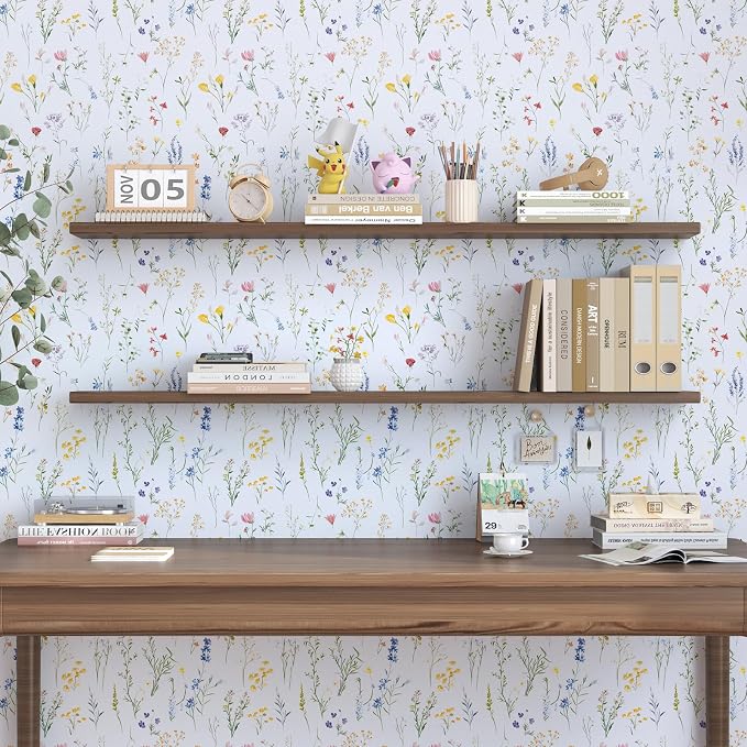 ILHIIOR Colorful Floral Peel and Stick Wallpaper Boho Leaf Contact Paper White Floral Removable Self Adhesive Waterproof Wall Paper for Cabinet Drawers Wall Decor Renter Friendly 17.5''x393''