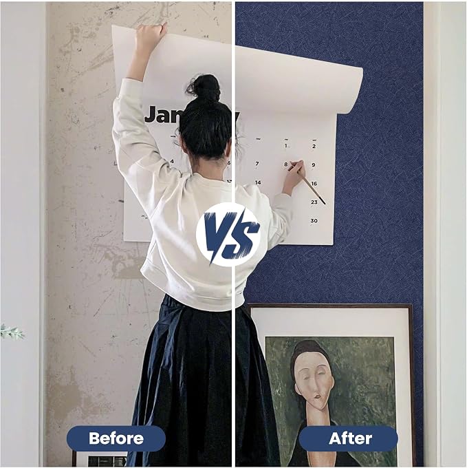 Dark Blue Peel and Stick Wallpaper Roll - Removable Waterproof Self Adhesive Contact Paper - Silk Boys Wall Covering Poster Board - Kitchen Countertop Vinyl Wrap for Bathroom Cabinet 11.8x78.7