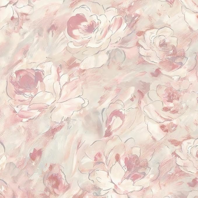Peel and Stick Wallpaper Floral Wallpaper Hand-Painted Pink Peony Flower Contact Paper Self Adhesive Removable Wall Paper Vinyl for Living Room Bedroom Bathroom Cabinets Wall Decor 17.3" x 78.7"