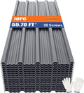 Brakki Metal Roofing Panels 10pcs 55.7 ft², 45.28"L Grey Corrugated Galvanized Steel Roof Panels with Screw, Heavy Duty Metal Siding Suitable for Garages Chicken Coop Sheds Stables Patio