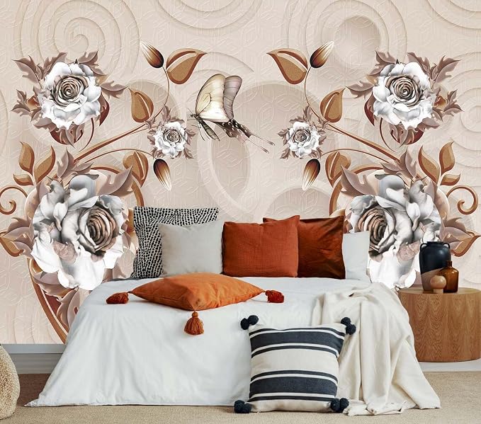 Jdayda 3D Floral Wallpaper Butterfly Rose | 170"x120" Not Self-Adhesive Mural for Living Room Bedroom Tv Background