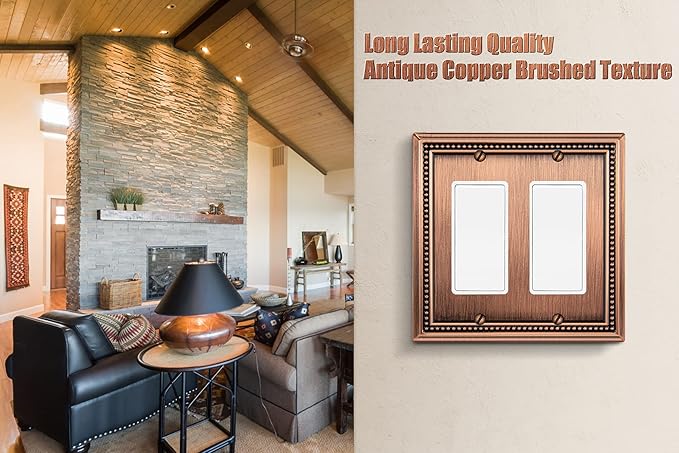 Henne Bery Sunken Pearls Heavdy Duty Decorative Wall Plate Switch Plate Outlet Cover (Double Decorator, Antique Copper)