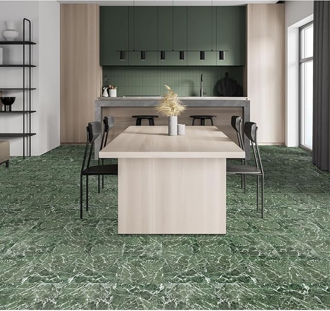 Nexus Self Adhesive Vinyl Floor Tiles, 20 Tiles - 12'' x 12'', Forest Marble Peel & Stick, DIY Flooring for Kitchen, Dining Room, Bedrooms Bathrooms by Achim Home Decor, Dark Green with White Vein