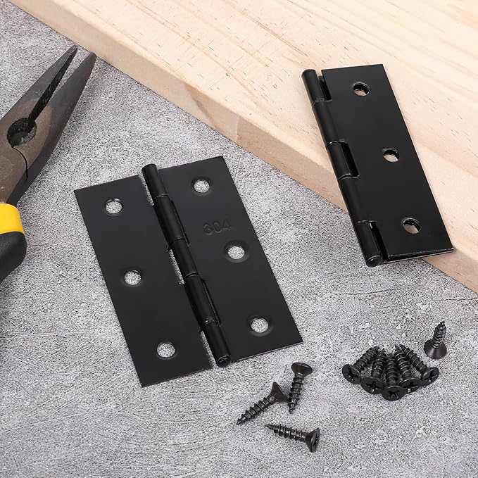 2 Pcs 3" Stainless Door Hinges,Stainless Steel Folding Butt Hinge Door Hinges with 12pcs Screws for Doors Wooden Boxes Windows (Black)