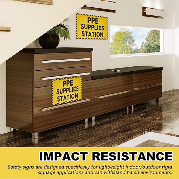 Yaocom 4 Pcs PPE Supplies Station Sign 10" x 7" Plastic Sign for Workplace with Mounting Holes Indoor Outdoor Construction, Yellow with Black Prints