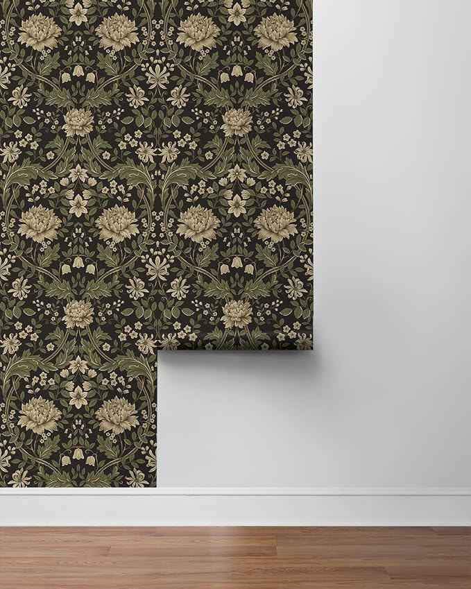 NextWall Honeysuckle Trail Floral Vintage Peel and Stick Wallpaper (Brown & Sage)