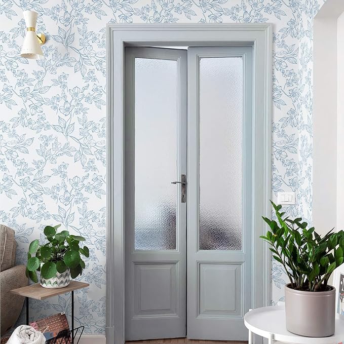 Ismoon Vintage Floral Peel and Stick Wallpaper White and Blue Wallpapaer Contact Paper Thicken Removable Textured Self Adhesive Wall Paper for Bedroom 17.3x393in