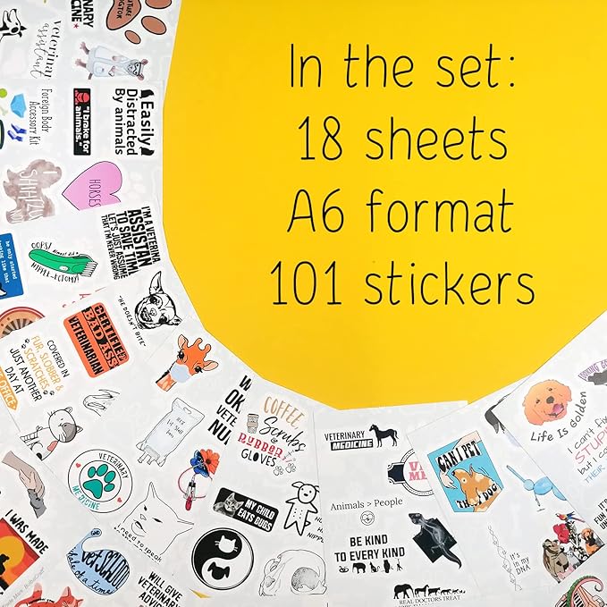 BulbaCraft 100Pcs Funny Veterinary Stickers and Laptop Decals, Vet Stickers, Veterinarian Decals, Funny Veterinary Gifts, Gifts for Women & Men