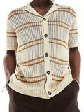 Men's Striped Collared Neck Hollow Out Shirt