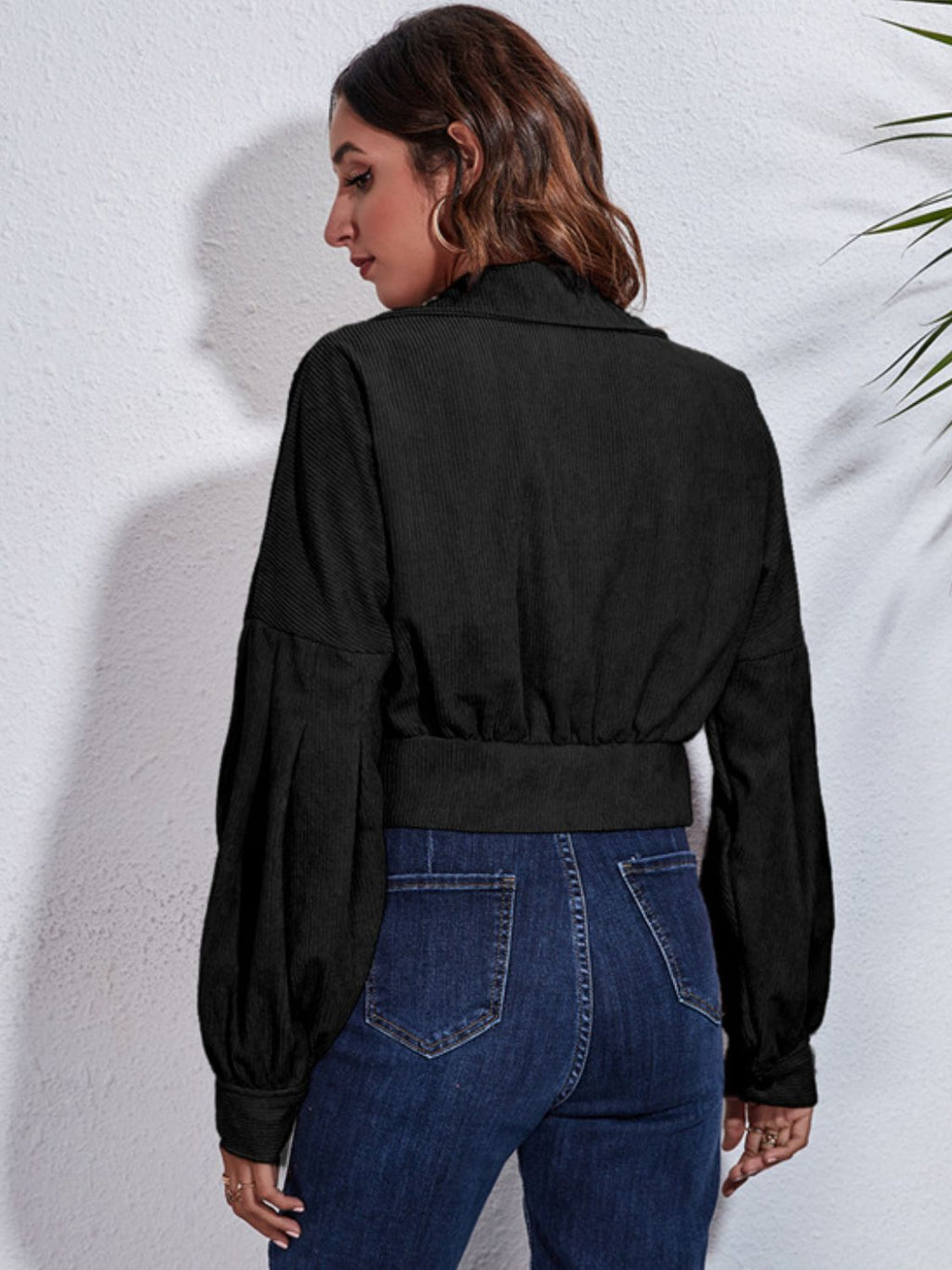Button Down Collared Neck Cropped Jacket