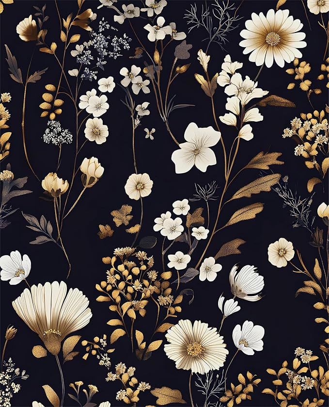 Dark Floral Gold Leaf Vintage Wallpaper Peel and Stick 17.5''x118'' | Self Adhesive/Removable/Waterproof/Thick Vinyl Contact Paper for Bathroom Bedroom Shelf Cabinet Drawer,Prepasted,Easy Peel