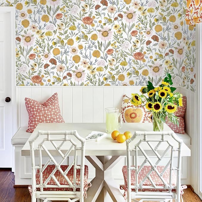 Dimoon 197"x17.3" Contact Paper Peel and Stick Wallpaper Floral Wallpaper for Cabinets Drawers White and Pink Bathroom