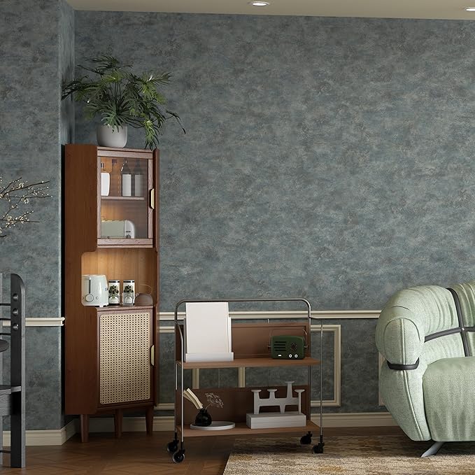 Concrete Peel and Stick Wallpaper Textured Wall Vinyl Covering 48"x197" Blue/Grey Mid Century Modern Wallpaper Cement Industrial Dark Wall Paper Rust Distressed Metallic Contact Paper for Bedroom