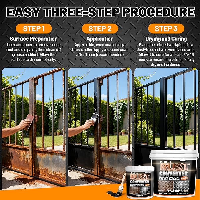 2-in-1 Rust Converter & Metal Primer, 1 Gallon Matte Black Rust Inhibitor Paint for Metal, Ultra Automotive Rust Reformer & Seal, Heat Resistance Trailer Paint for Chassis, Frame, Marine, Industrial