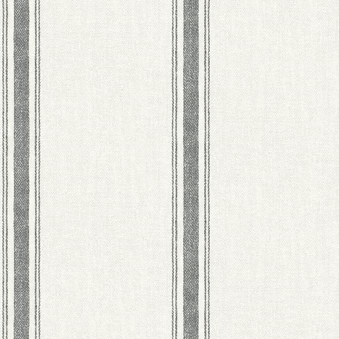 Chesapeake Linette Fabric Stripe Wallpaper, Black, Prepasted, Washable, Strippable, 20.5 in x 33 ft
