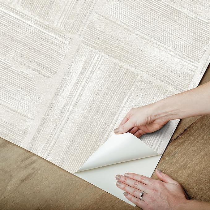 RoomMates Beige Dimensional Square Plaster Peel and Stick Wallpaper, RMK12680PLW