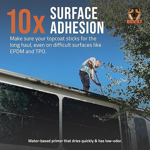 BEEST Multi-Purpose Primer - Gray, 1 Gallon Covers up to 250 Sq Ft| Liquid Rubber Deck Coating - Elastomeric Roof Coating - Water-Based, High-Adhesion Bonding Primer for Concrete, Metal, Wood, TPO