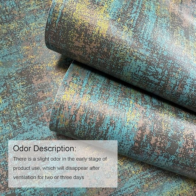 JiffDiff Vintage Metallic Peel and Stick Wallpaper Industrial Metallic Concrete Wall Paper Modern Stick on Wallpaper Self Adhesive Contact Paper(17.3" x 1200" Blue Gold)