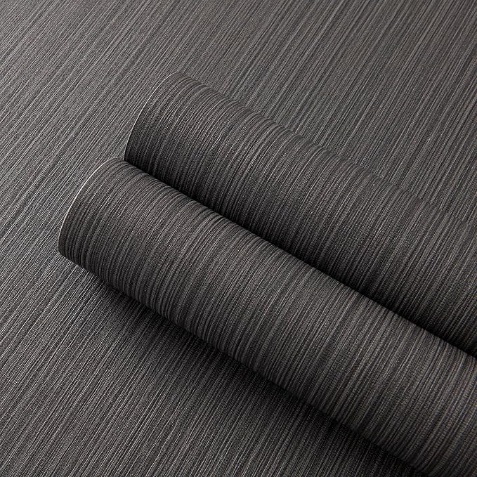 Black Grasscloth Peel and Stick Wallpaper Linen Textured 23.6"x787" Faux Grassweave Upgraded Thick Extra Large Self-Adhesive Neutral Contact Paper Vinyl Roll for Home Use