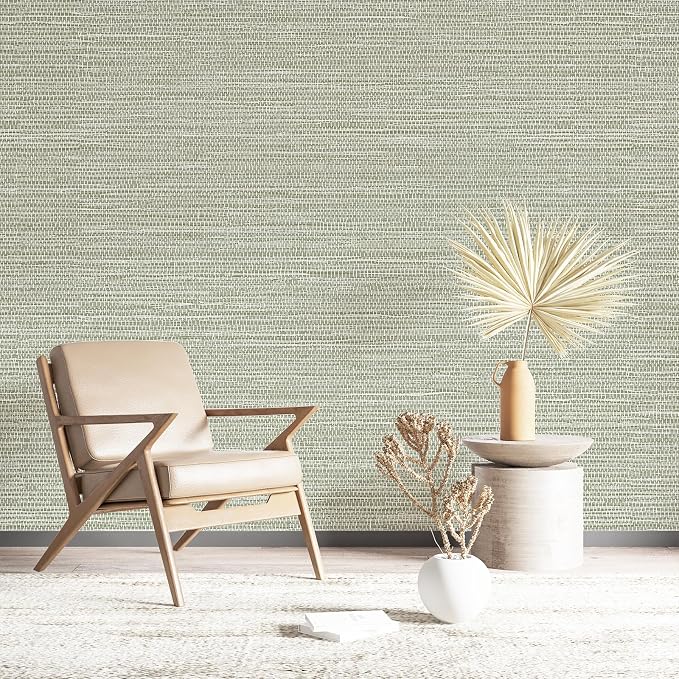 Simon&Siff Textured Grasscloth Peel and Stick Wallpaper 17.7"x197" Neutral Faux Grassweave Wallpaper Waterproof Self Adhesive Removable Wallpaper Mural for Home Decor Bedroom Kitchen Cabinet